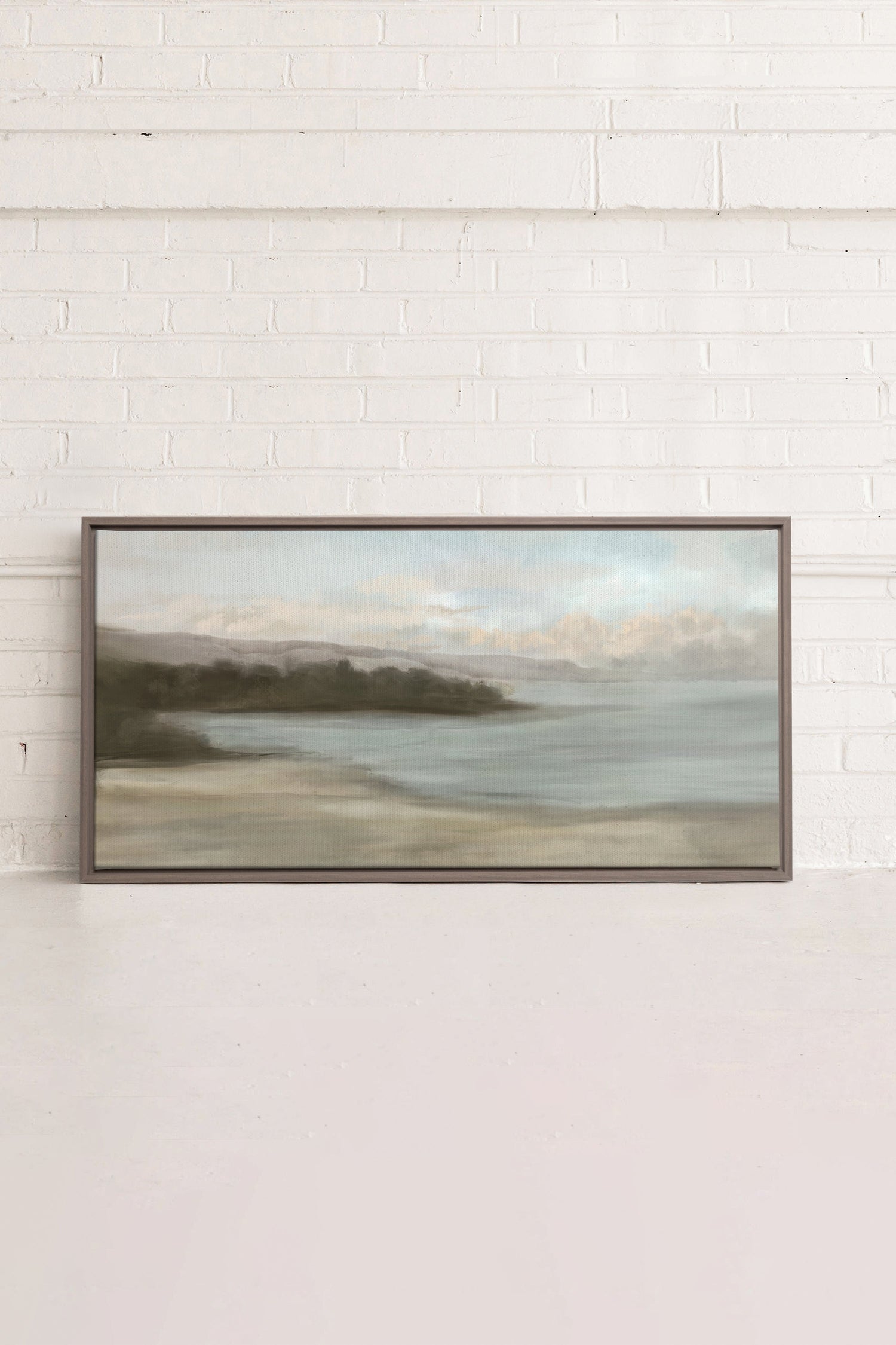 OLEKA CANVAS - CALME SUR LA RIVE, Oeuvre sur toile étirée, encadré Brun Chêne