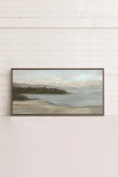 OLEKA CANVAS - CALME SUR LA RIVE, Oeuvre sur toile étirée, encadré Brun Chêne