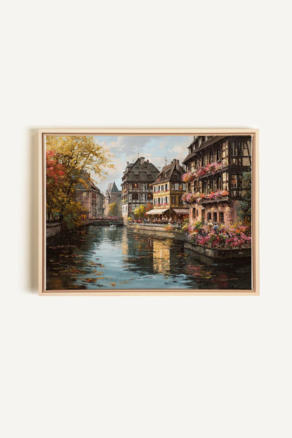 OLEKA CANVAS - CANAL OF PETALS, Oeuvre sur toile étirée, encadré Naturel Clair