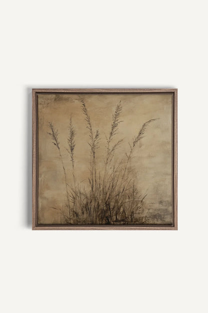 OLEKA CANVAS - CHAMPS OUBLIÉS, Oeuvre sur toile étirée, encadré Brun Chêne