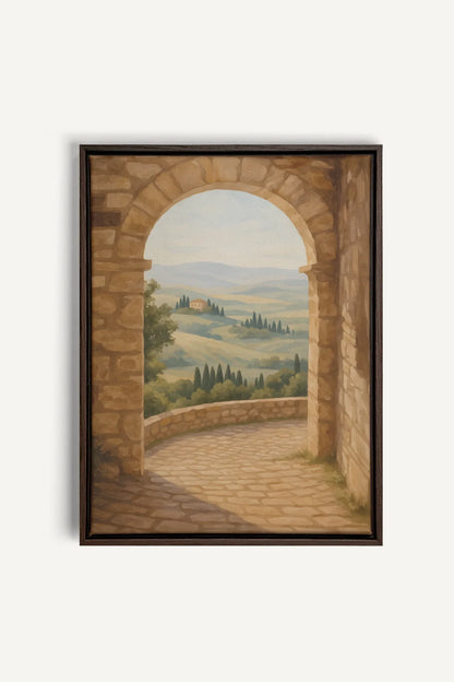 OLEKA CANVAS - CHEMIN DORÉ, Oeuvre sur toile étirée, encadré Brun Noyer