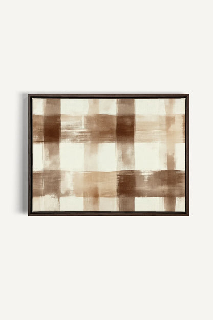 OLEKA CANVAS - CHIC PLAID, Oeuvre sur toile étirée, encadré Brun Noyer