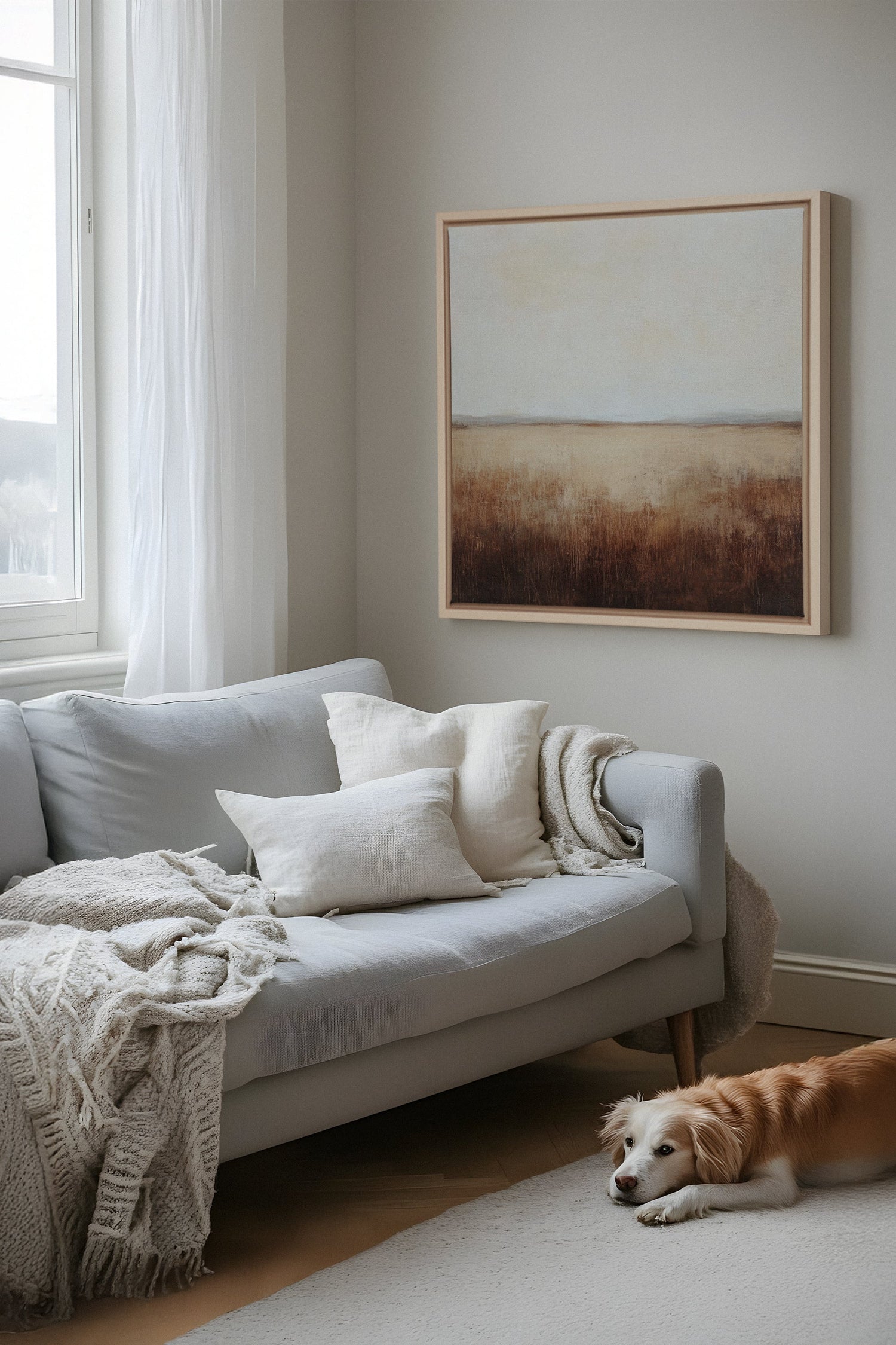 OLEKA CANVAS - GOLDEN PLAINS, Oeuvre sur toile étirée, encadré Naturel Clair