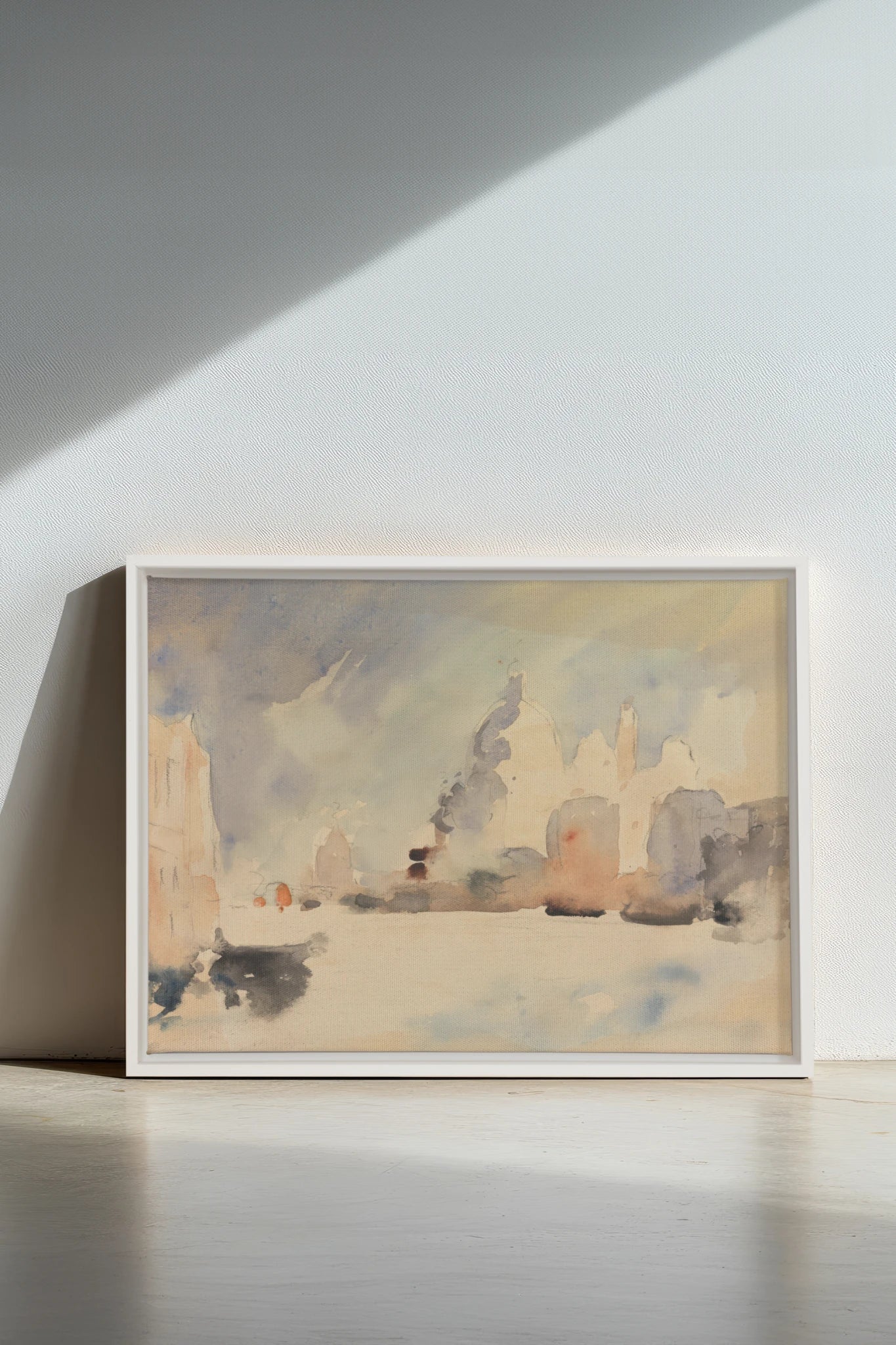 CITY IN MIST, Oeuvre sur toile étirée, encadré Blanc