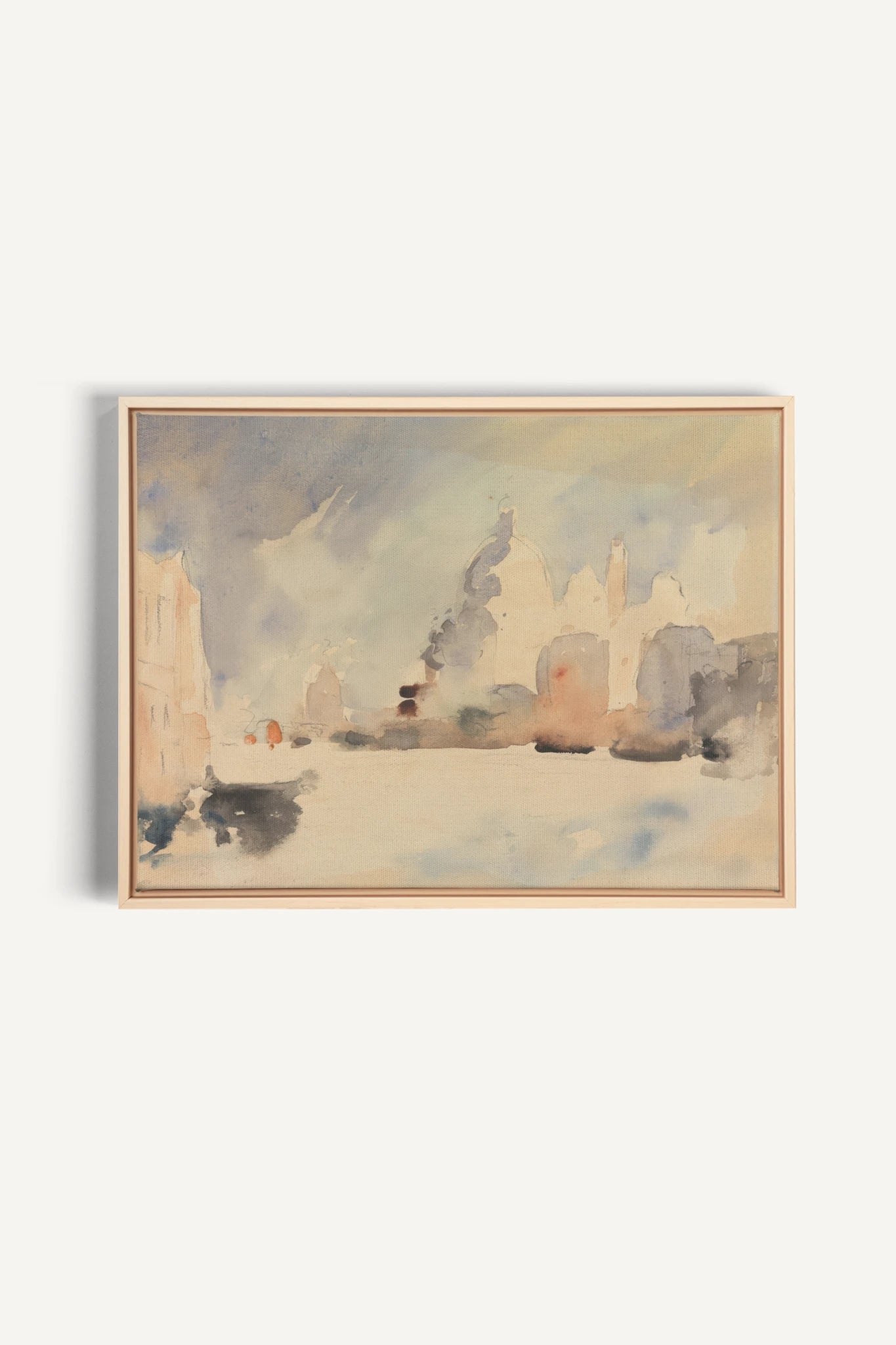 CITY IN MIST, Work on stretched canvas, framed Naturel Clair