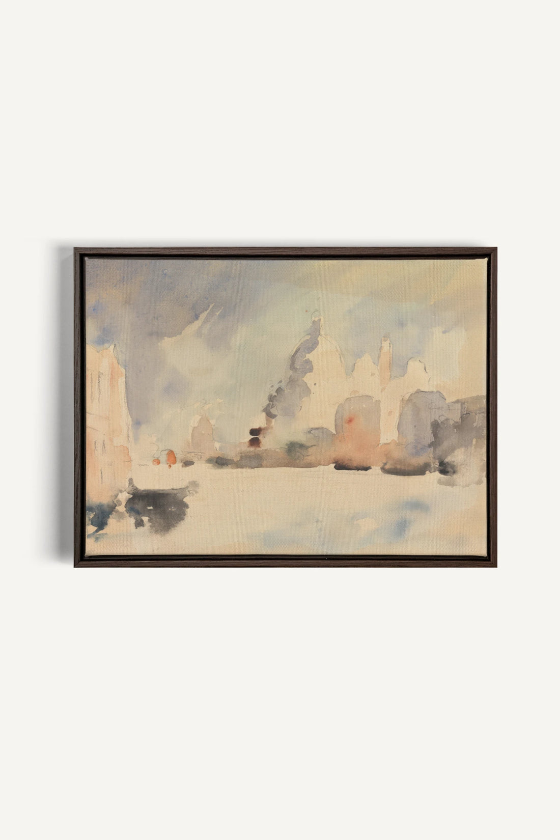 CITY IN MIST, Oeuvre sur toile étirée, encadré Brun Noyer