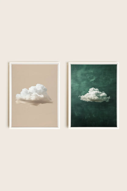 OLEKA CANVAS - CLOUD SET, 2 Oeuvres sur toile étirée, encadré Blanc