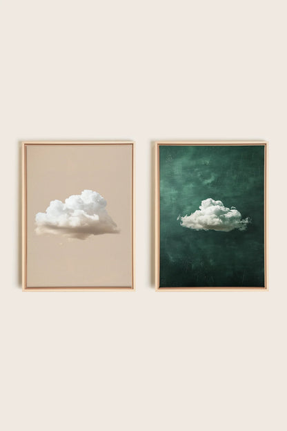 OLEKA CANVAS - CLOUD SET, 2 Oeuvres sur toile étirée, encadré Naturel Clair