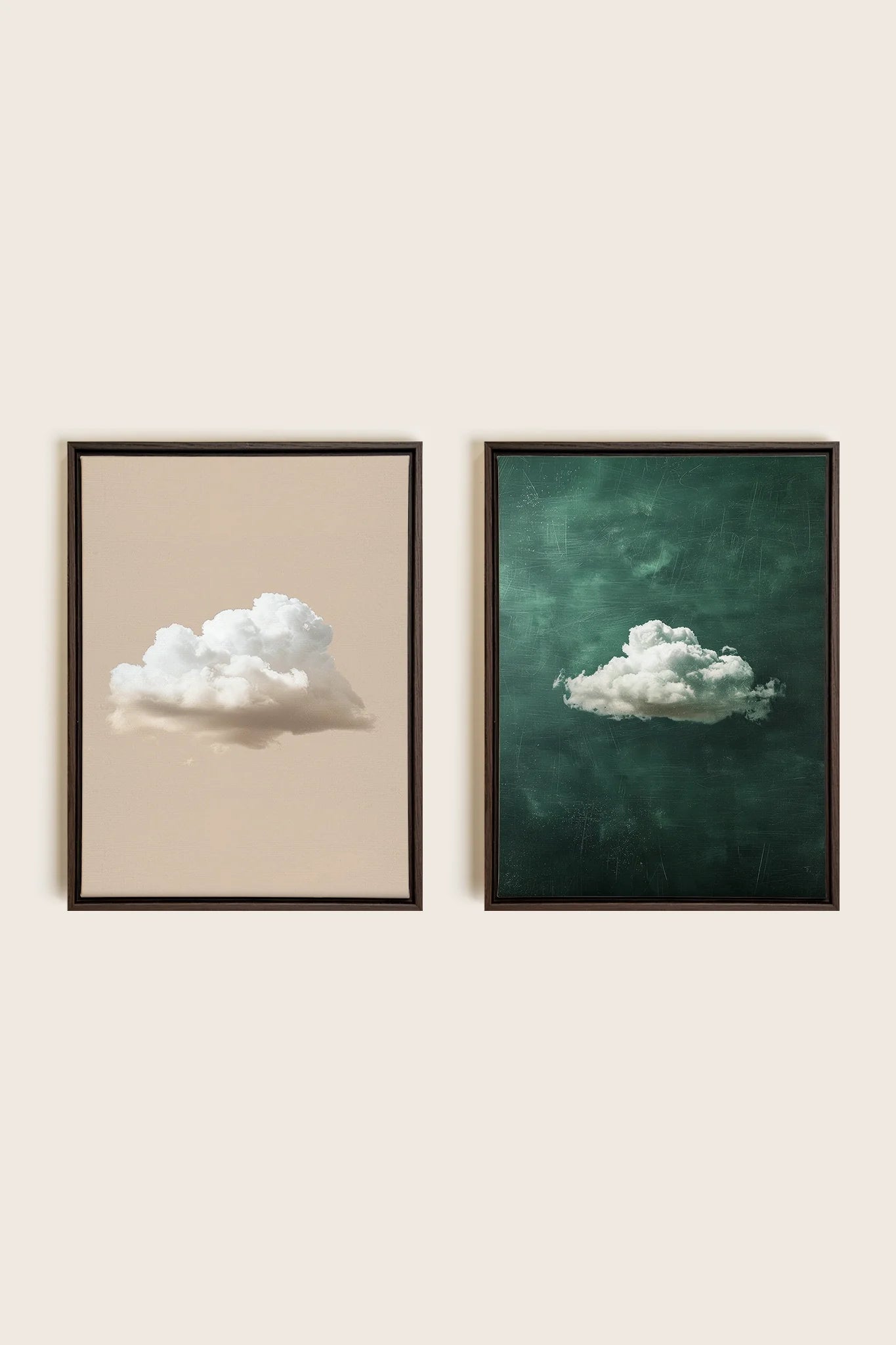 OLEKA CANVAS - CLOUD SET, 2 Oeuvres sur toile étirée, encadré Brun Noyer
