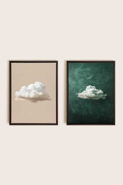 OLEKA CANVAS - CLOUD SET, 2 Oeuvres sur toile étirée, encadré Brun Noyer