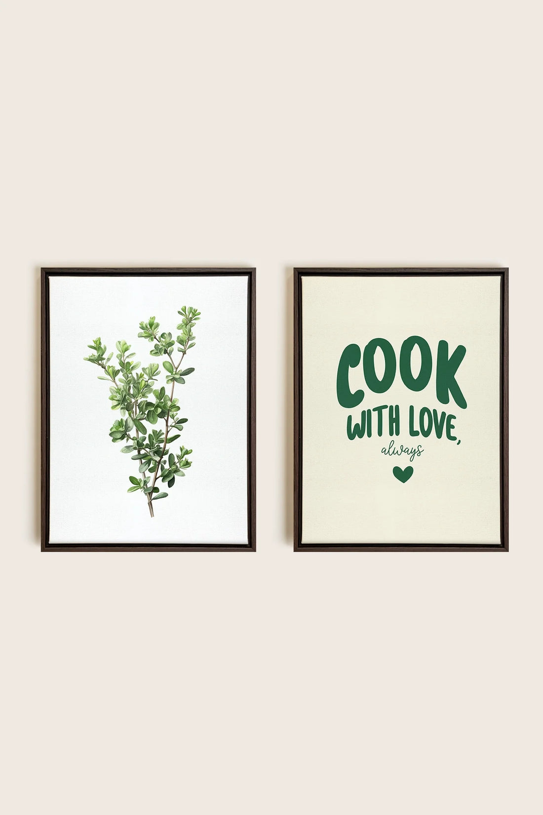 OLEKA CANVAS - COMBINAISON CUISINE, 2 Oeuvres sur toile étirée, encadré Brun Noyer