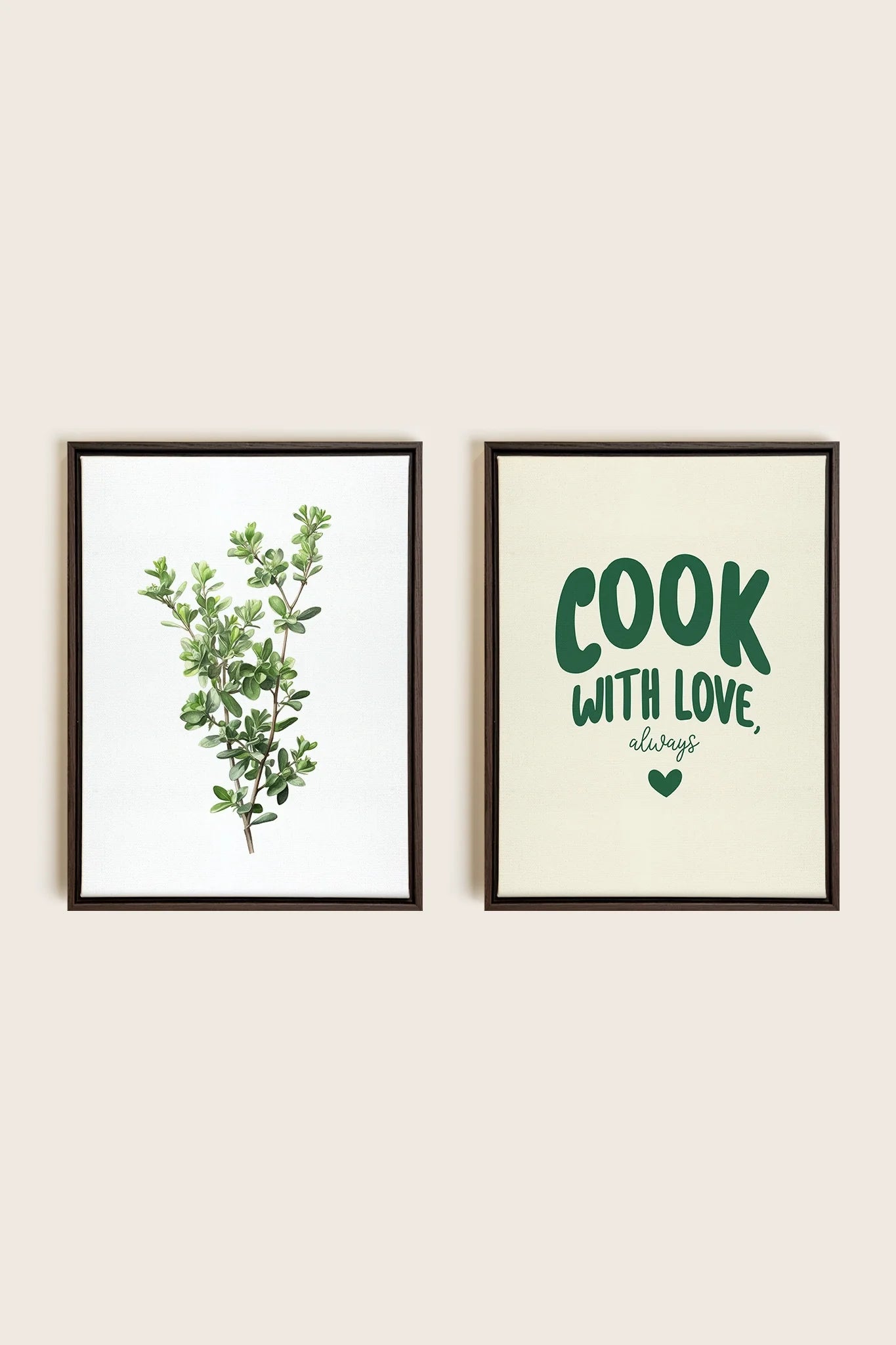 OLEKA CANVAS - COMBINAISON CUISINE, 2 Oeuvres sur toile étirée, encadré Brun Noyer