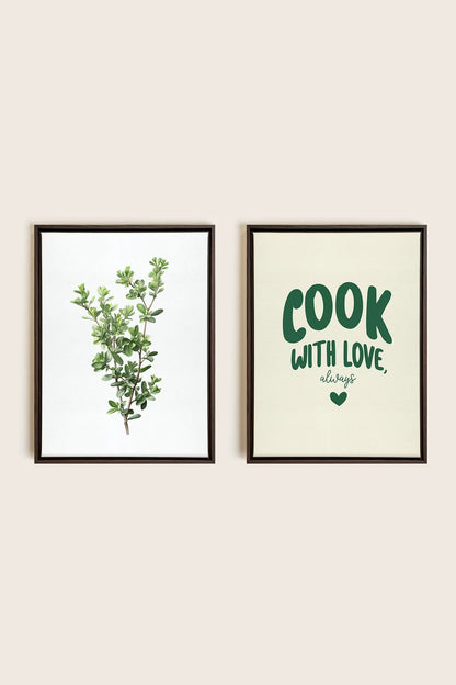 OLEKA CANVAS - COMBINAISON CUISINE, 2 Oeuvres sur toile étirée, encadré Brun Noyer