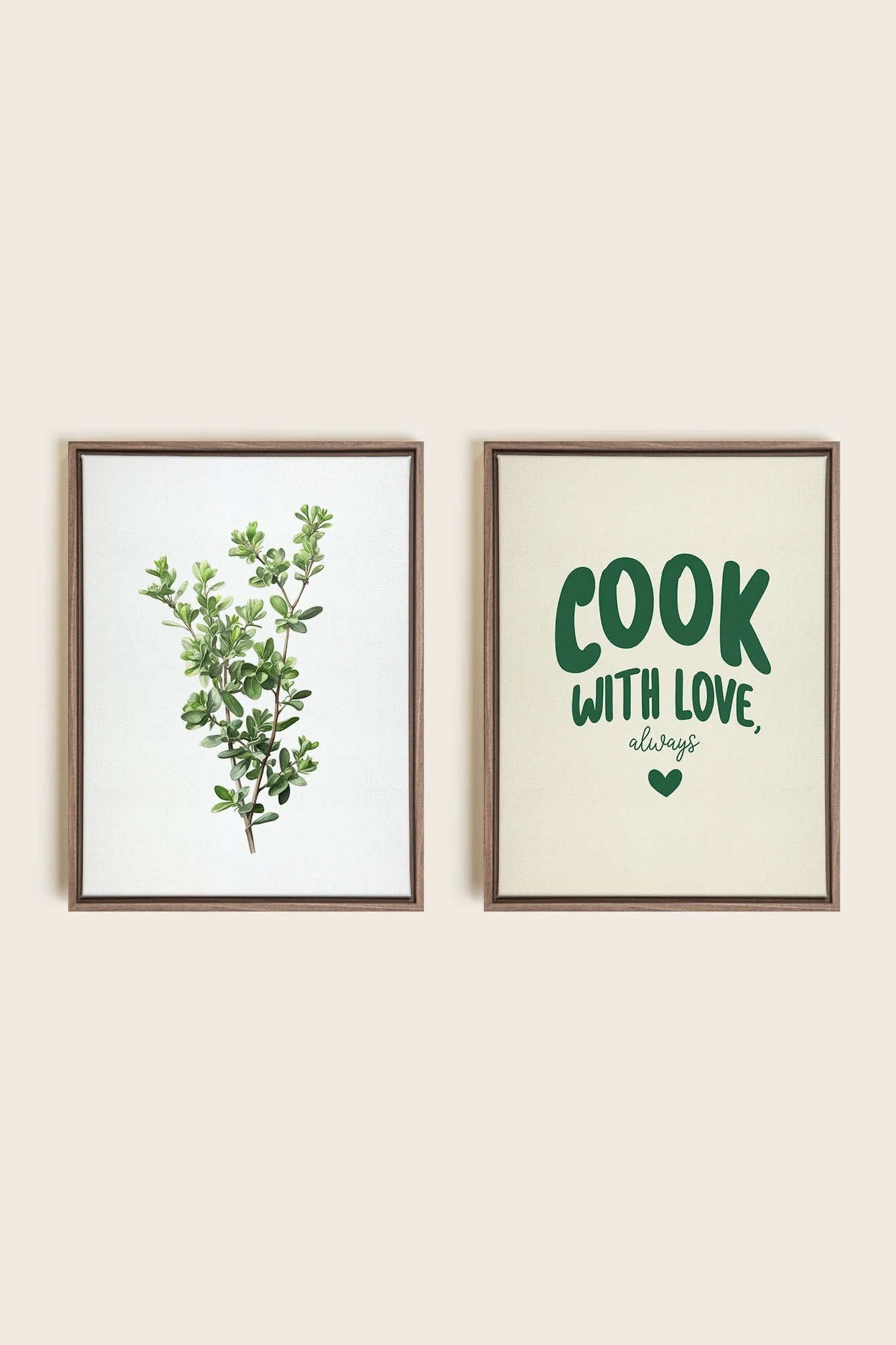 OLEKA CANVAS - COMBINAISON CUISINE, 2 Oeuvres sur toile étirée, encadré Brun Chêne