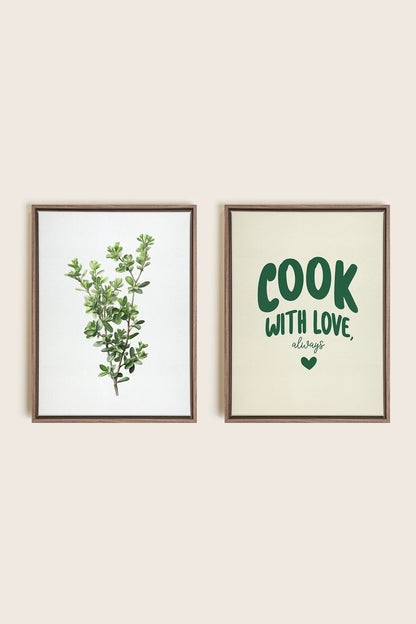 OLEKA CANVAS - COMBINAISON CUISINE, 2 Oeuvres sur toile étirée, encadré Brun Chêne