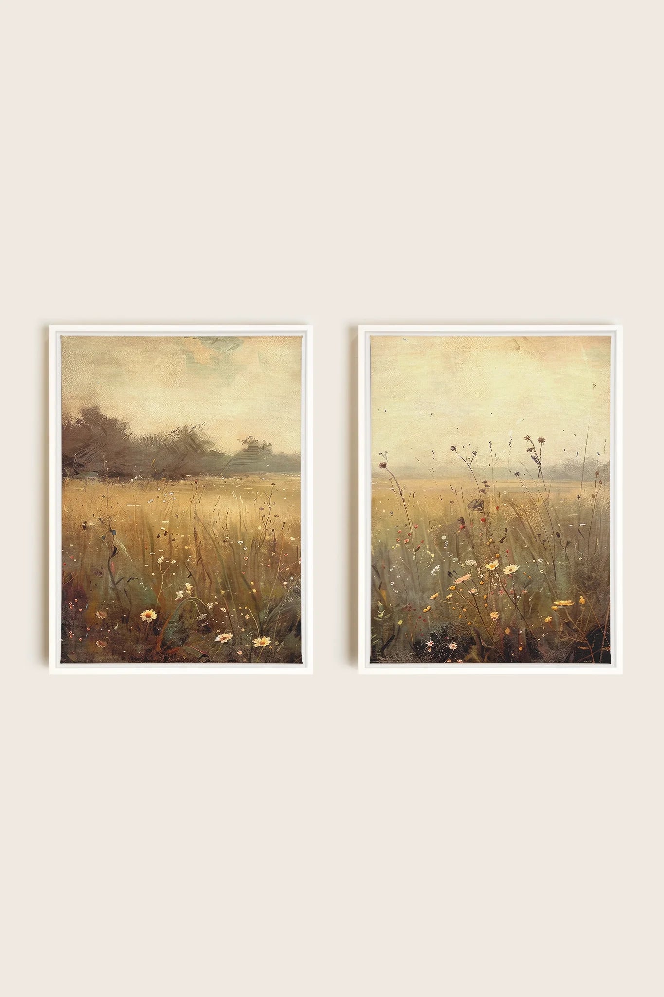 OLEKA CANVAS - COMBINAISON GREENSCAPE, 2 Oeuvres sur toile étirée, encadré Blanc