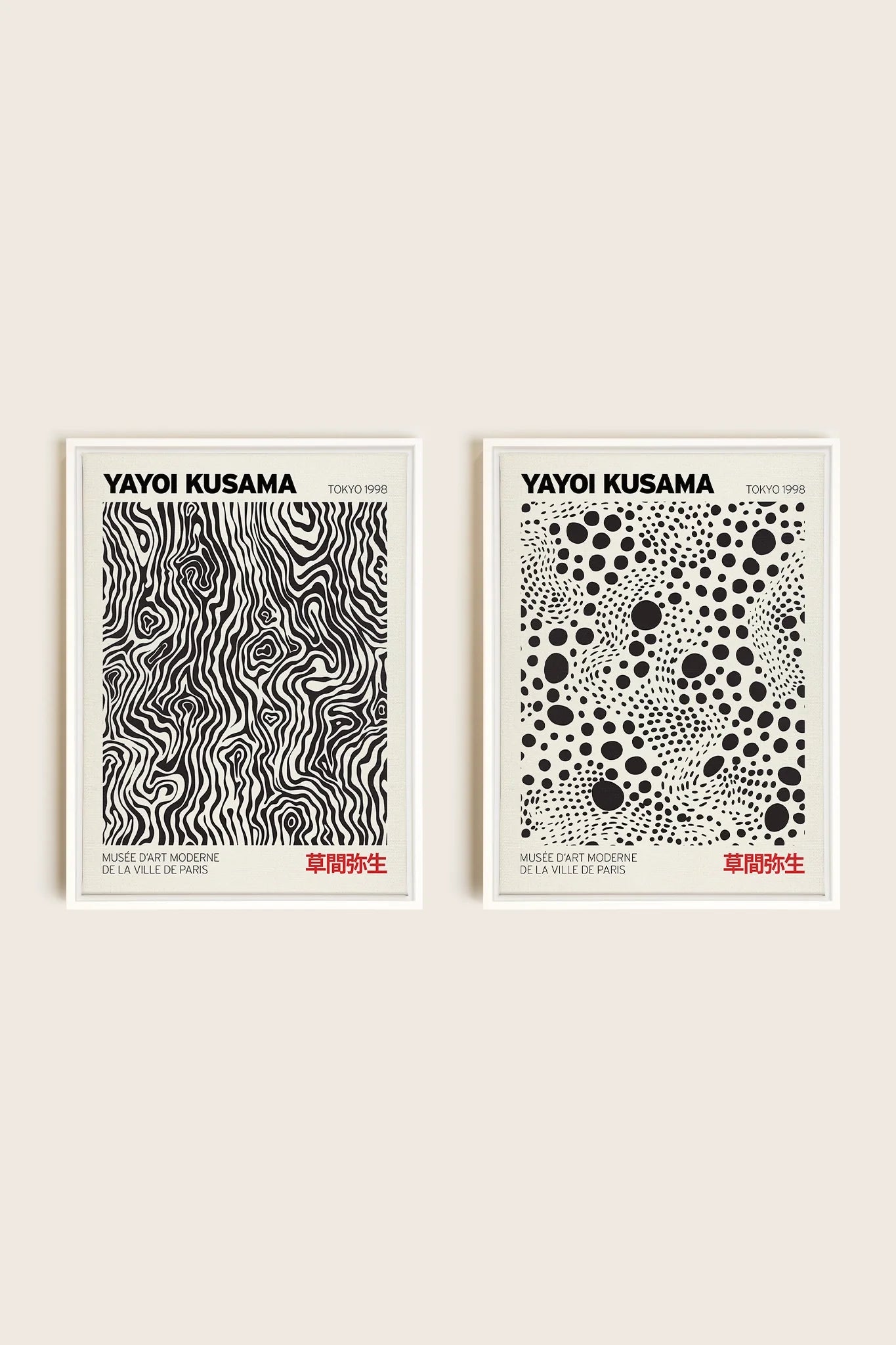 OLEKA CANVAS - COMBINAISON KUSAMA, 2 Oeuvres sur toile étirée, encadré Blanc