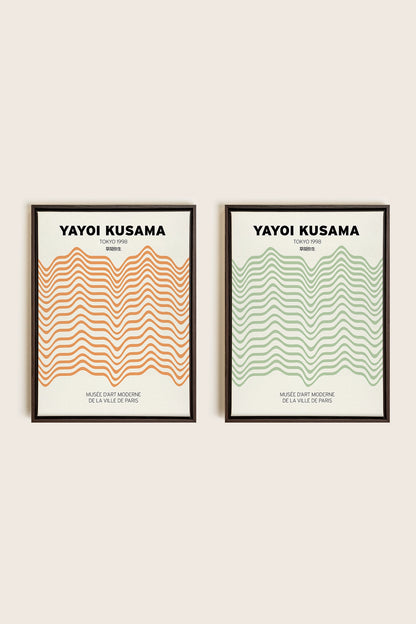 COMBINAISON YAYOI, 2 Works on stretched canvas, framed in Walnut Brown