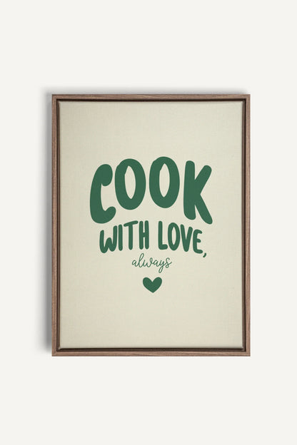 OLEKA CANVAS - COOK WITH LOVE, Oeuvre sur toile étirée, encadré Brun Chêne