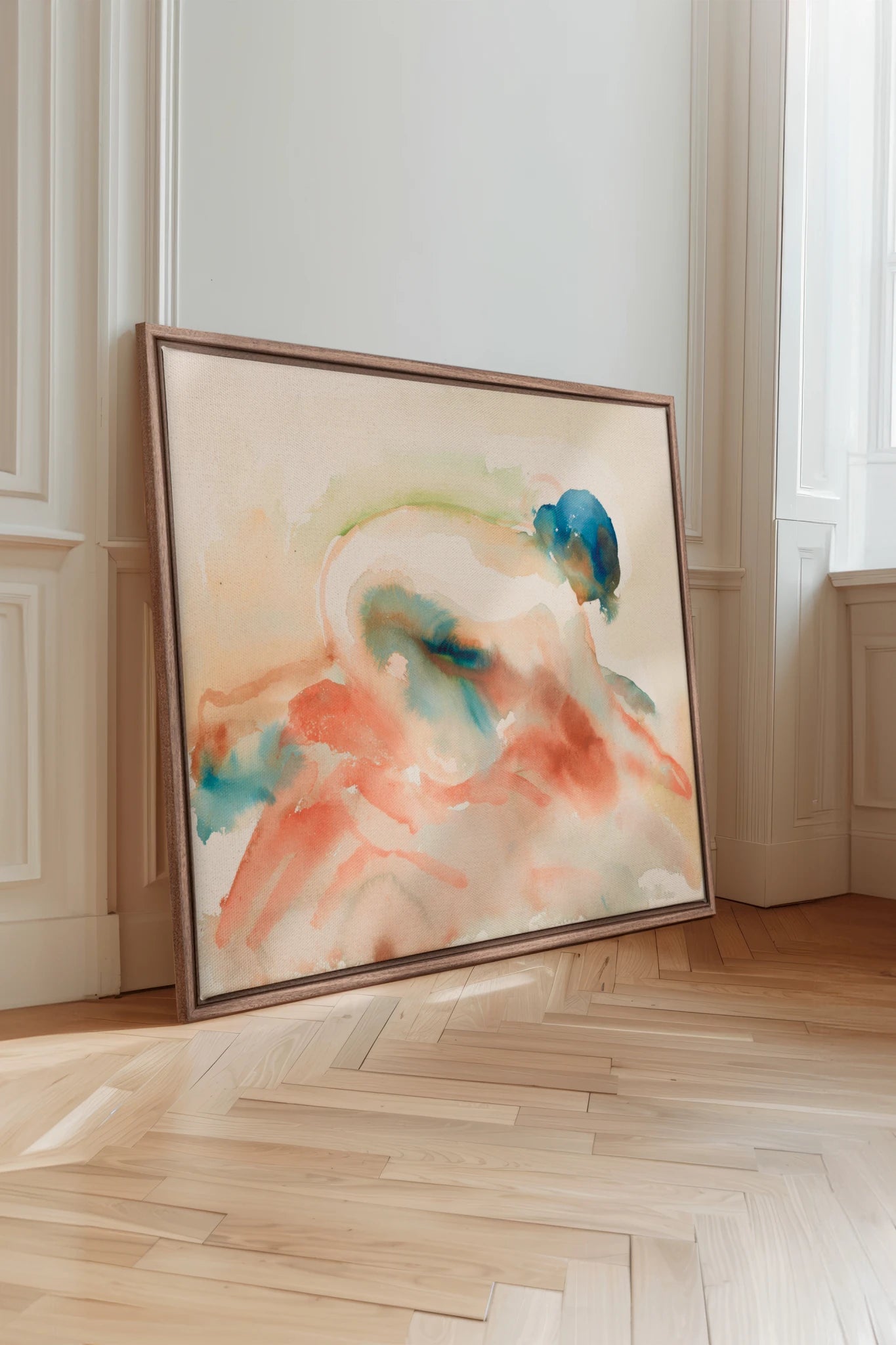 CORAL DRIFT, Work on stretched canvas, framed Oak Brown