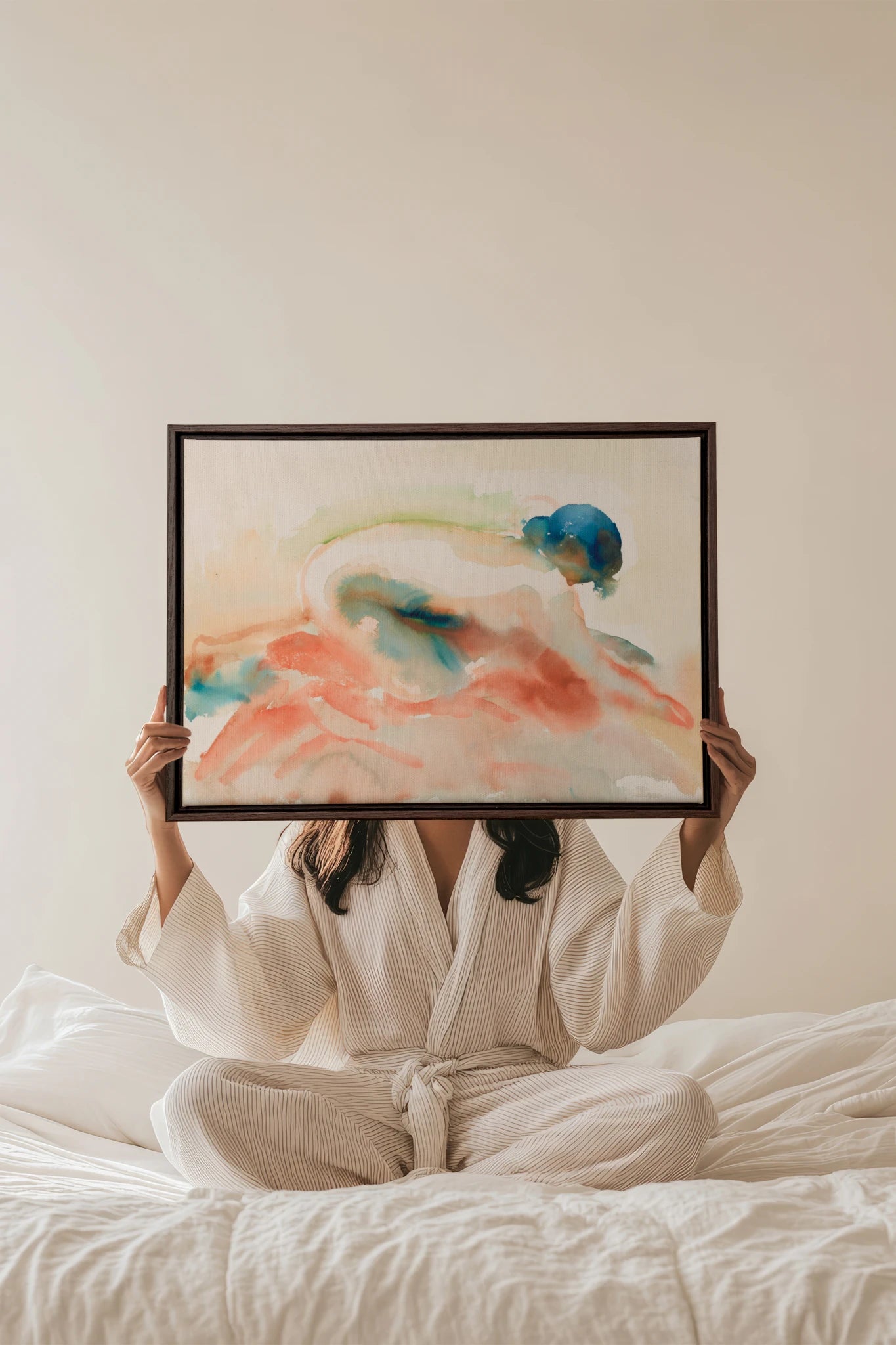 CORAL DRIFT, Work on stretched canvas, framed Walnut Brown