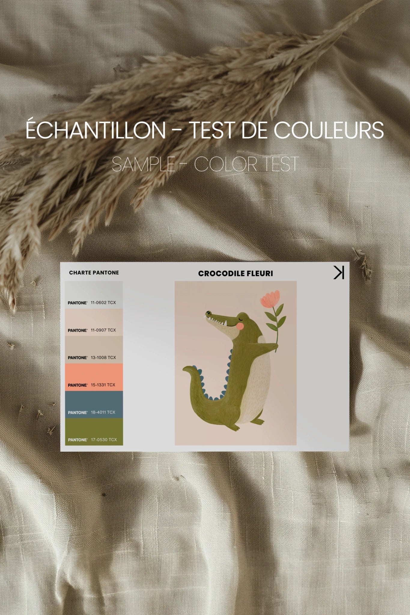 CROCODILE FLEURI, Oeuvre sur toile rigide, encadré Vintage Or
