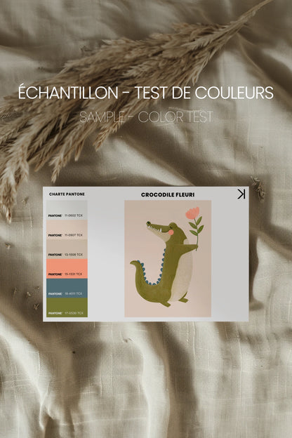 CROCODILE FLEURI, Oeuvre sur toile rigide, encadré Vintage Or
