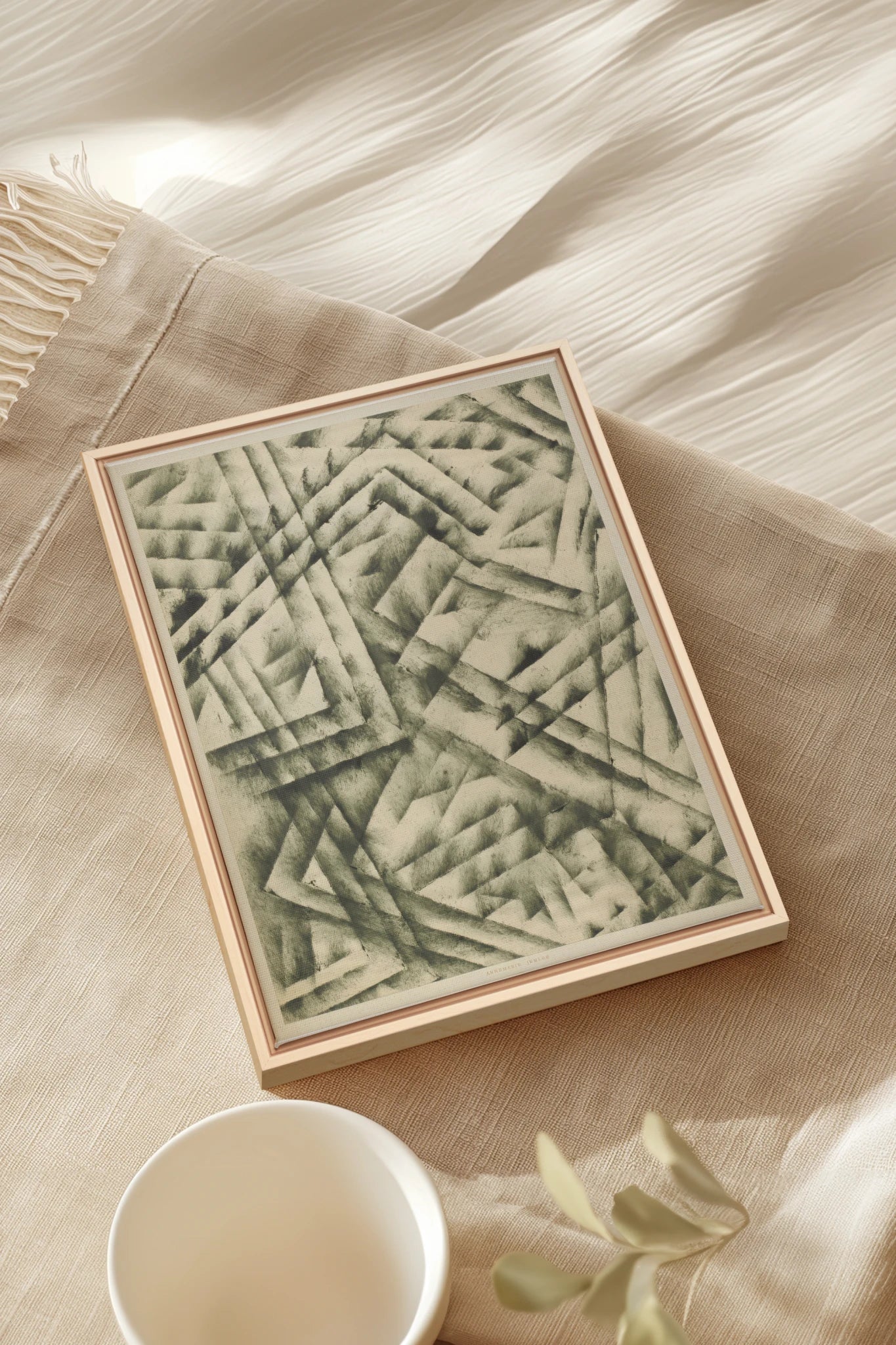 CROSSED LINES, Work on stretched canvas, framed Naturel Clair
