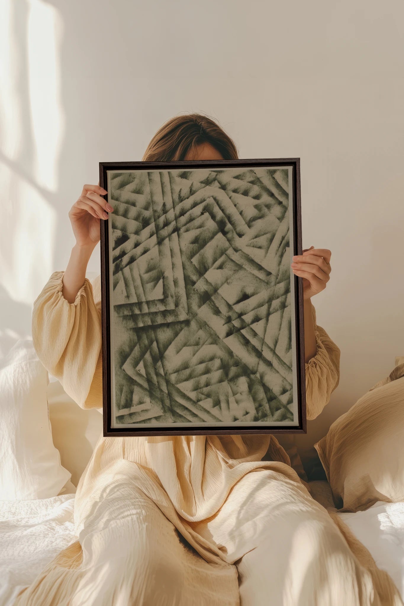 CROSSED LINES, Oeuvre sur toile étirée, encadré Brun Noyer