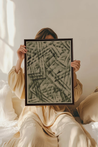 CROSSED LINES, Oeuvre sur toile étirée, encadré Brun Noyer