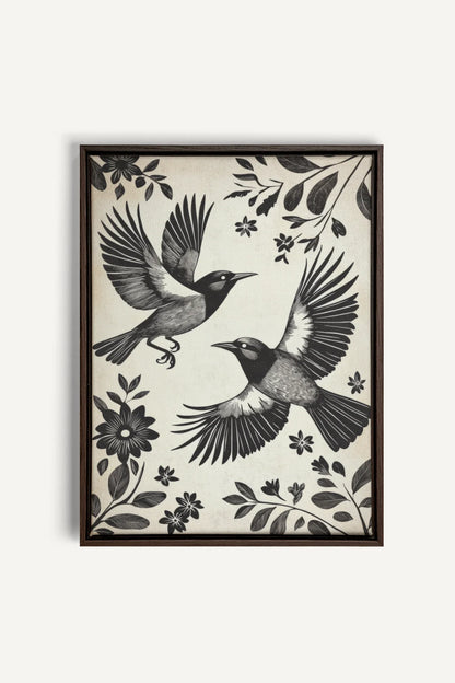 OLEKA CANVAS - DARK WINGS, Oeuvre sur toile étirée, encadré Brun Noyer