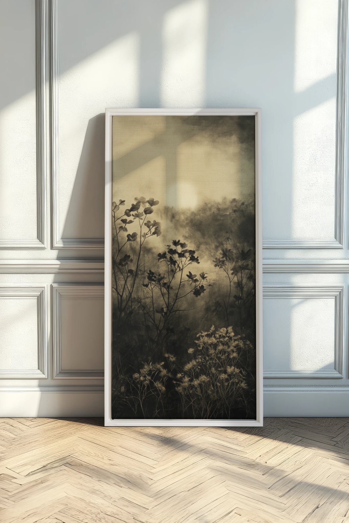 DAWN AWAKENS, Artwork on stretched canvas, White frame