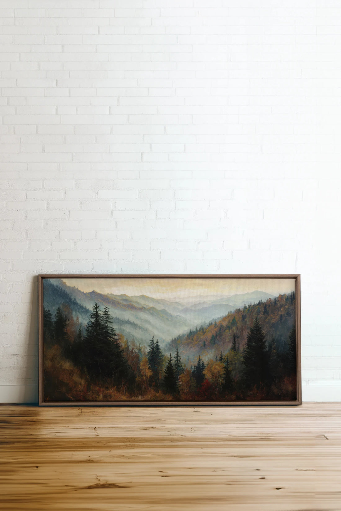 DAWN IN THE PINES, Oeuvre sur toile étirée, encadré Brun Chêne