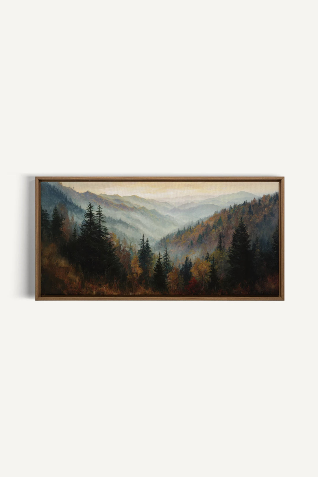 DAWN IN THE PINES, Oeuvre sur toile étirée, encadré Brun Chêne