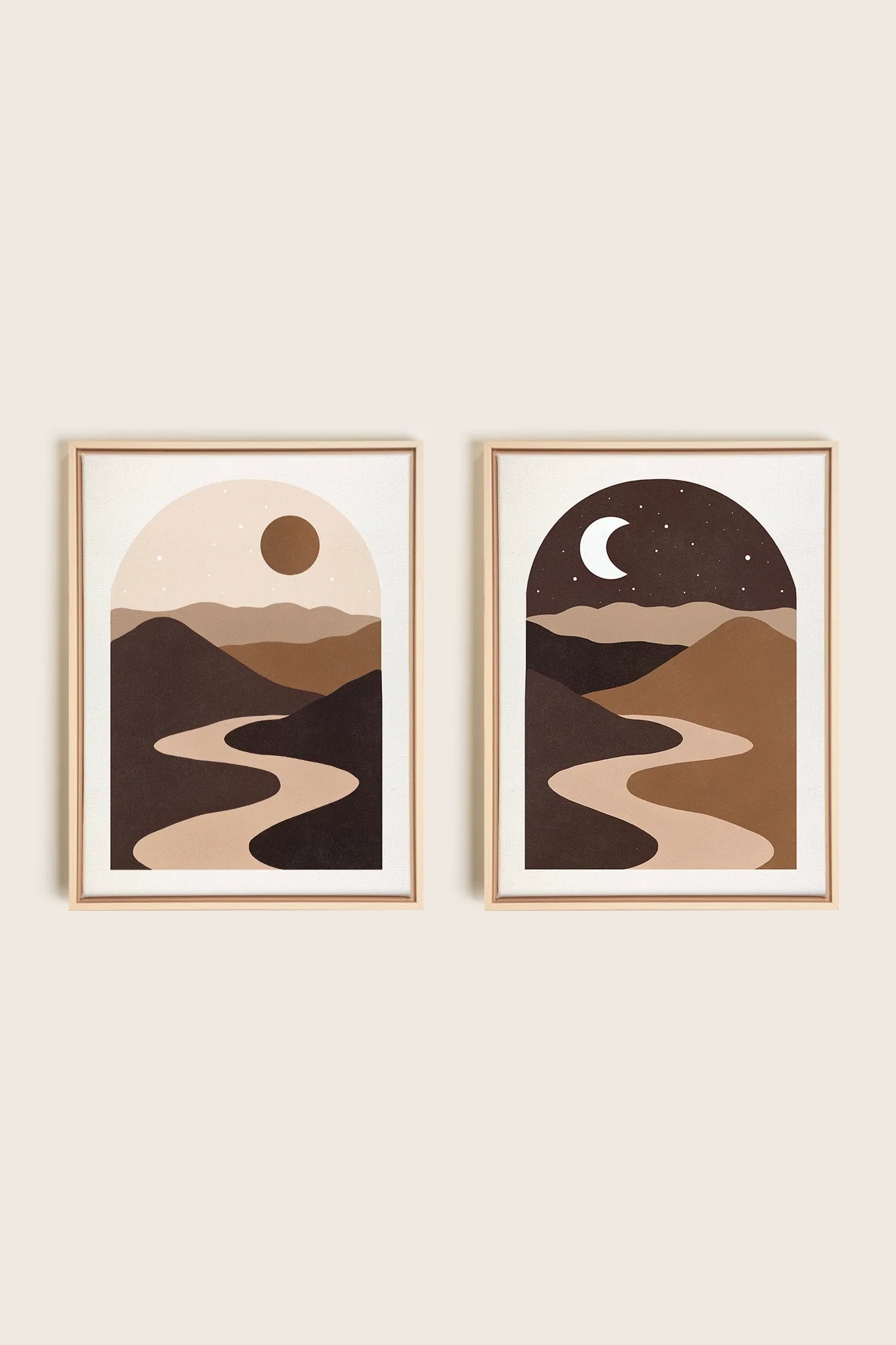 OLEKA CANVAS - DESERT DREAMS DUO, 2 Oeuvres sur toile étirée, encadré Naturel Clair