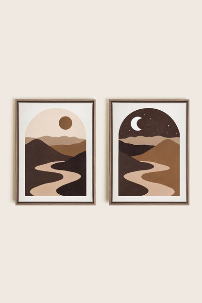OLEKA CANVAS - DESERT DREAMS DUO, 2 Oeuvres sur toile étirée, encadré Brun Chêne
