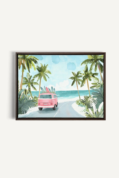 OLEKA CANVAS - DESTINATION SOLEIL, Oeuvre sur toile étirée, encadré Brun Noyer