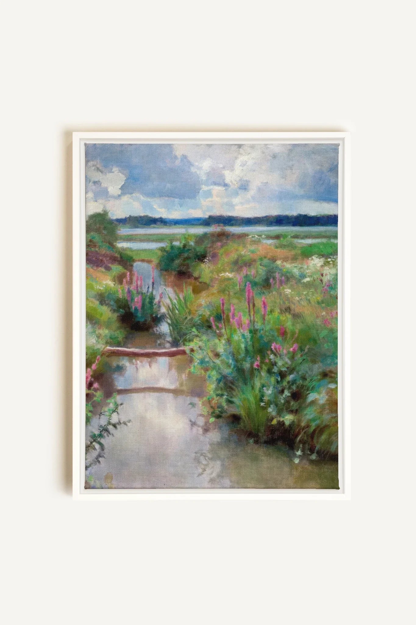 OLEKA CANVAS - DOUCE RIVIÈRE, Oeuvre sur toile étirée, encadré Blanc