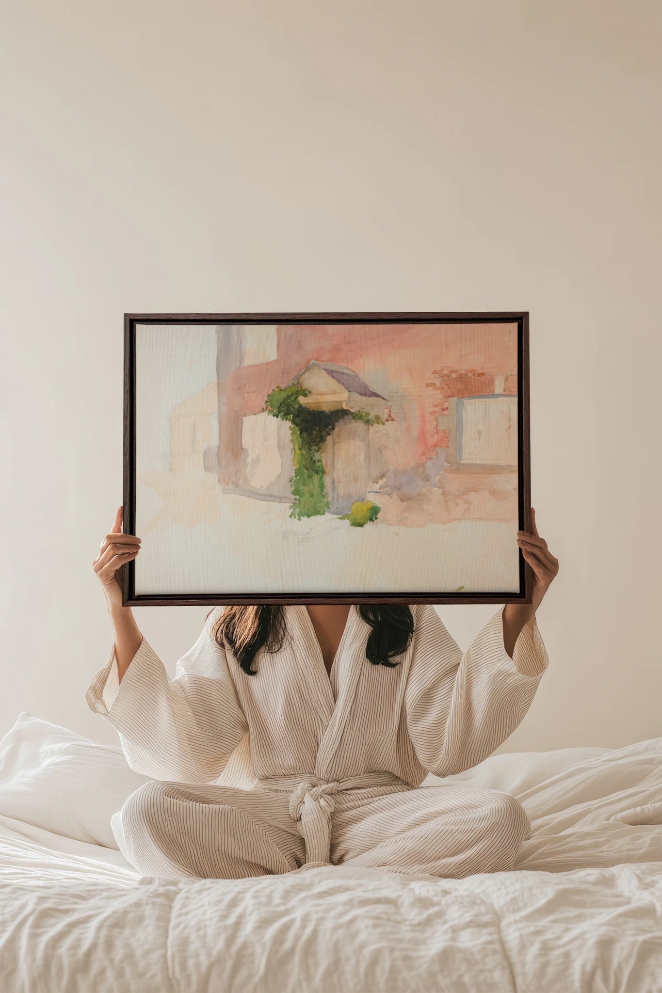 DOUCEUR DE PIERRE, Work on stretched canvas, framed Walnut Brown