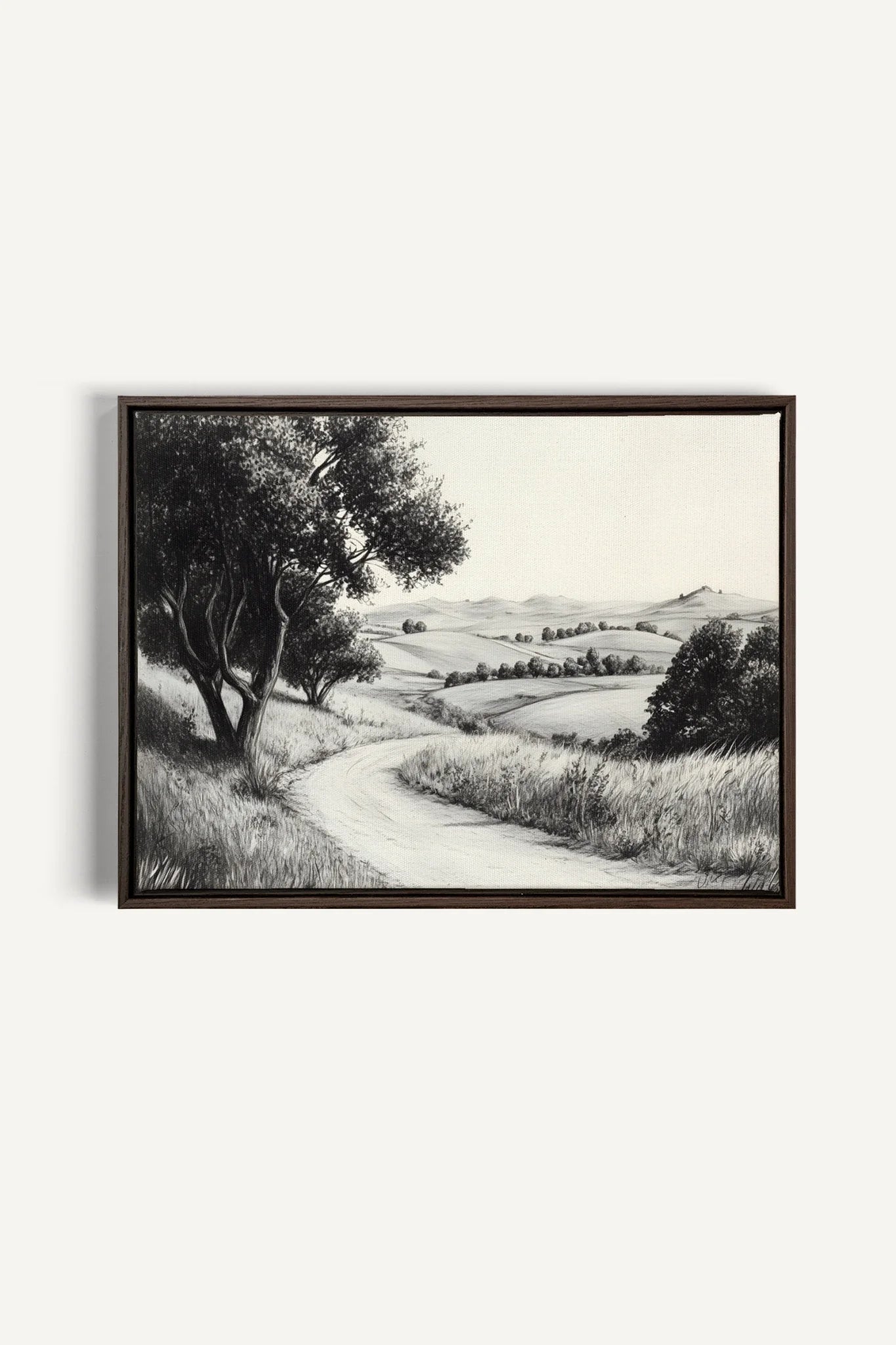 OLEKA CANVAS - DOUCEUR DES COLLINES, Oeuvre sur toile étirée, encadré Brun Noyer