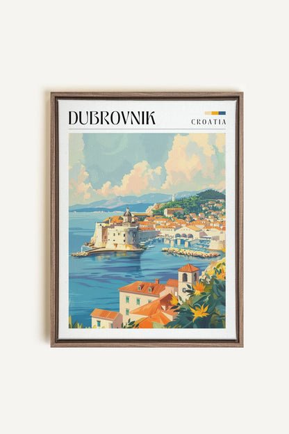 OLEKA CANVAS - Dubrovnik, Oeuvre sur toile étirée, encadré Brun Chêne