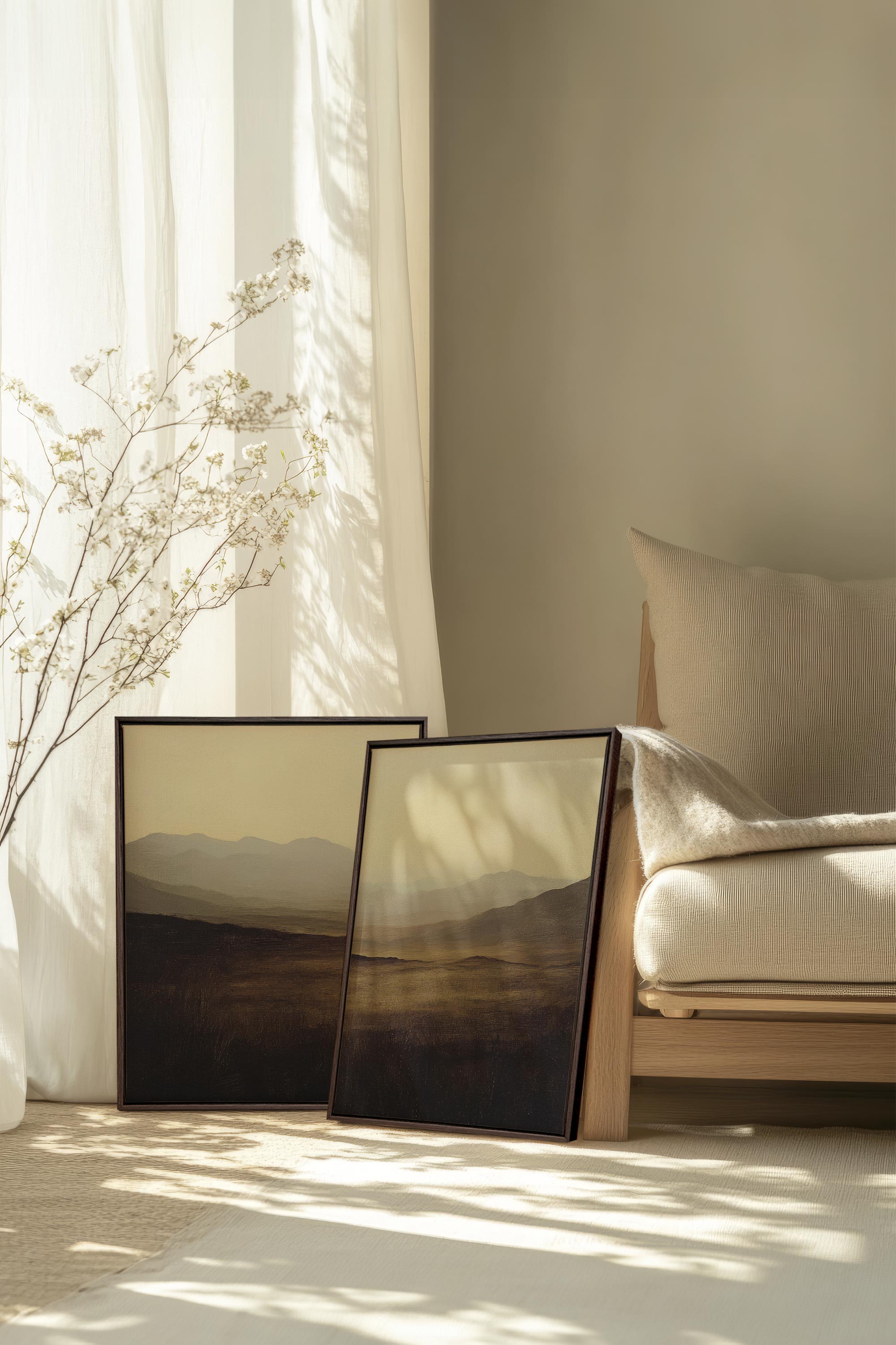 OLEKA CANVAS - DISTANT DREAMS DUO, 2 Oeuvres sur toile étirée, encadré Brun Noyer