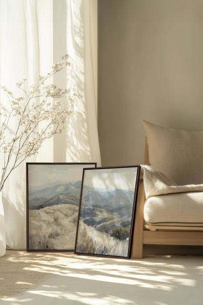 OLEKA CANVAS - ECLIPSED VALLEYS DUO, 2 Oeuvres sur toile étirée, encadré Brun Noyer