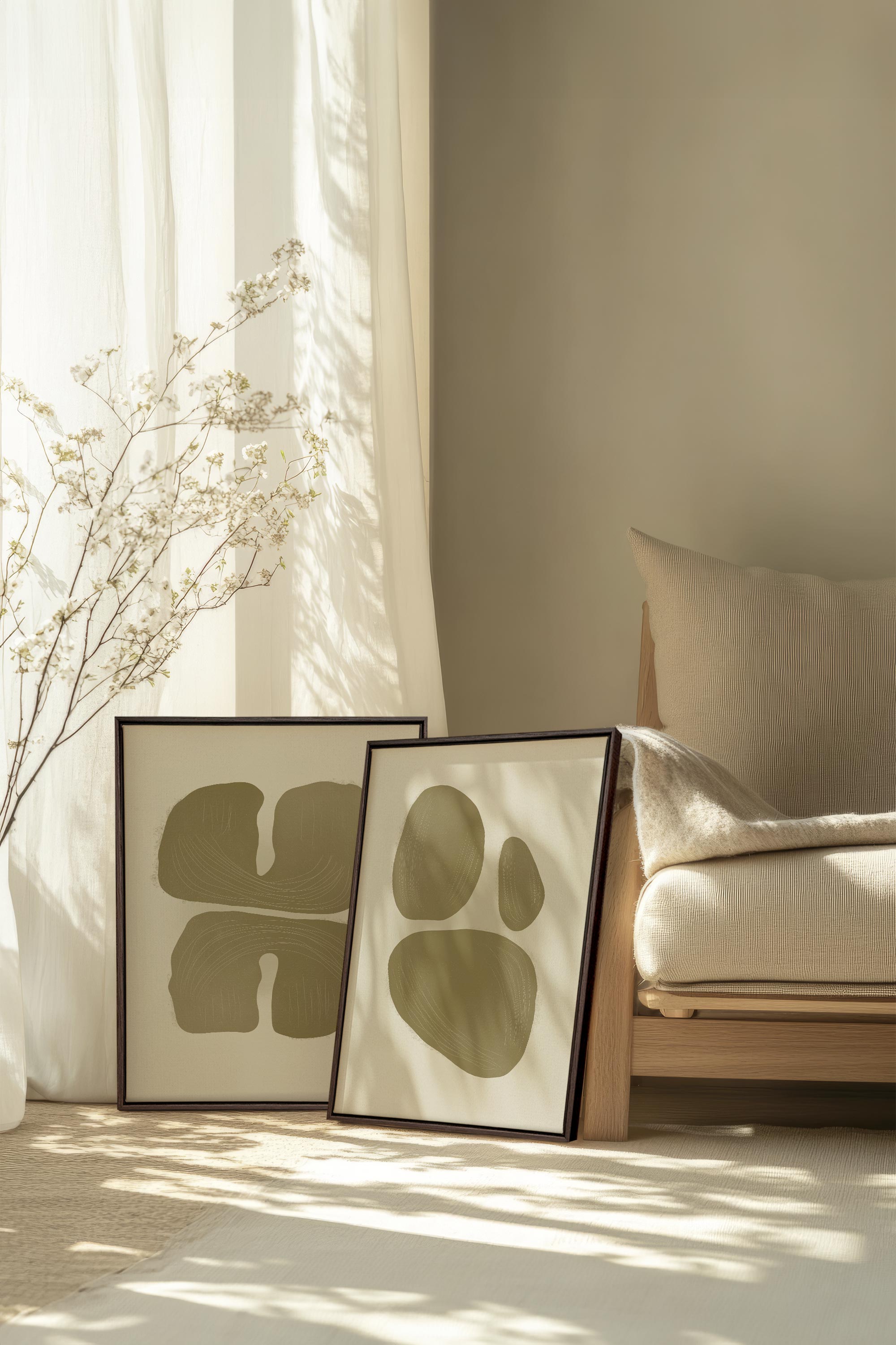 OLEKA CANVAS - COMBINAISON M TON INTÉRIEUR, 2 Oeuvres sur toile étirée, encadré Brun Noyer