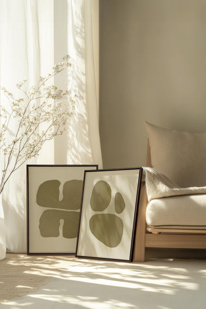 OLEKA CANVAS - COMBINAISON M TON INTÉRIEUR, 2 Oeuvres sur toile étirée, encadré Brun Noyer