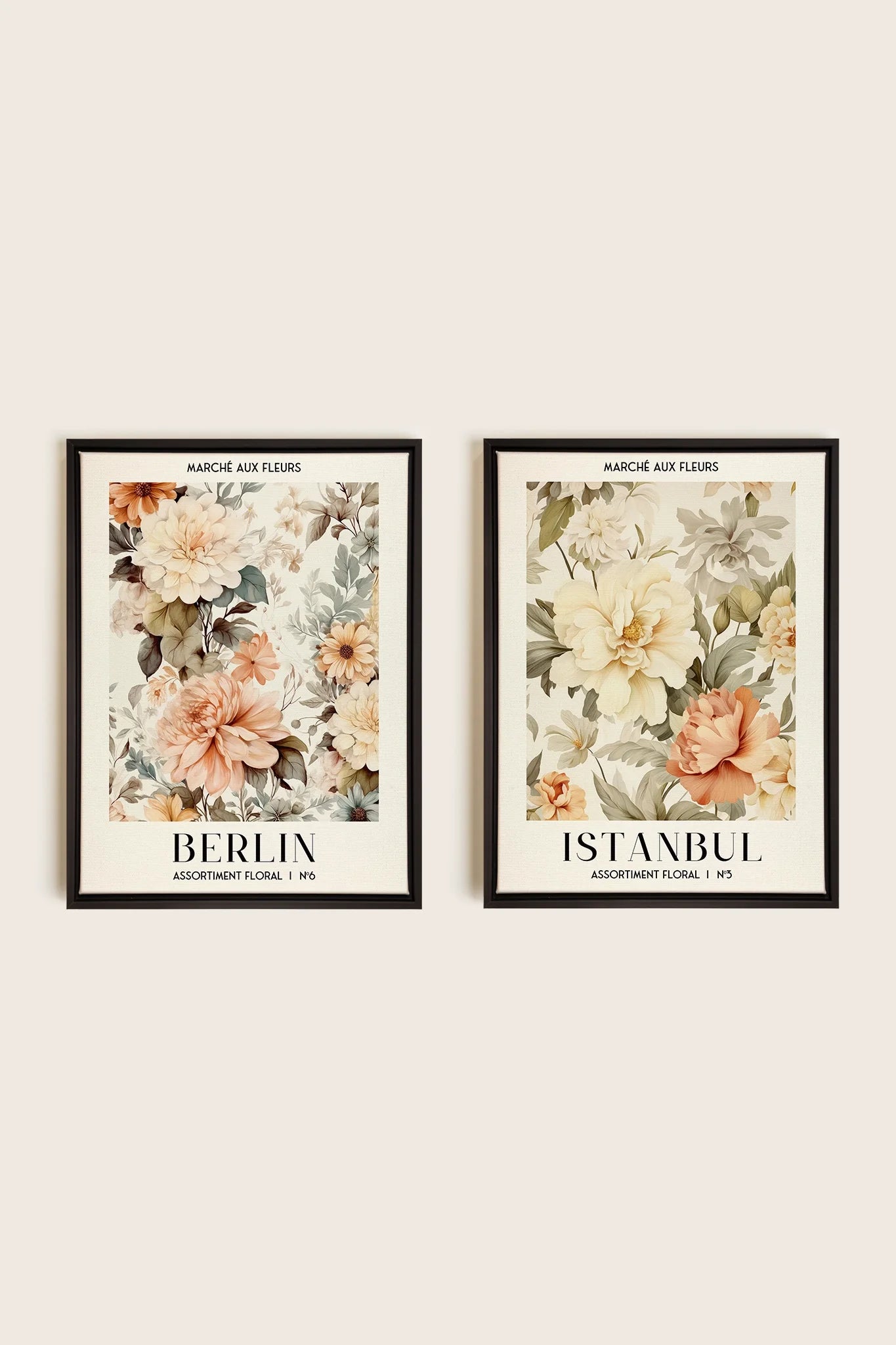 OLEKA CANVAS - DUO ASSORTIMENT FLORAL, 2 Oeuvres sur toile étirée, encadré Noir