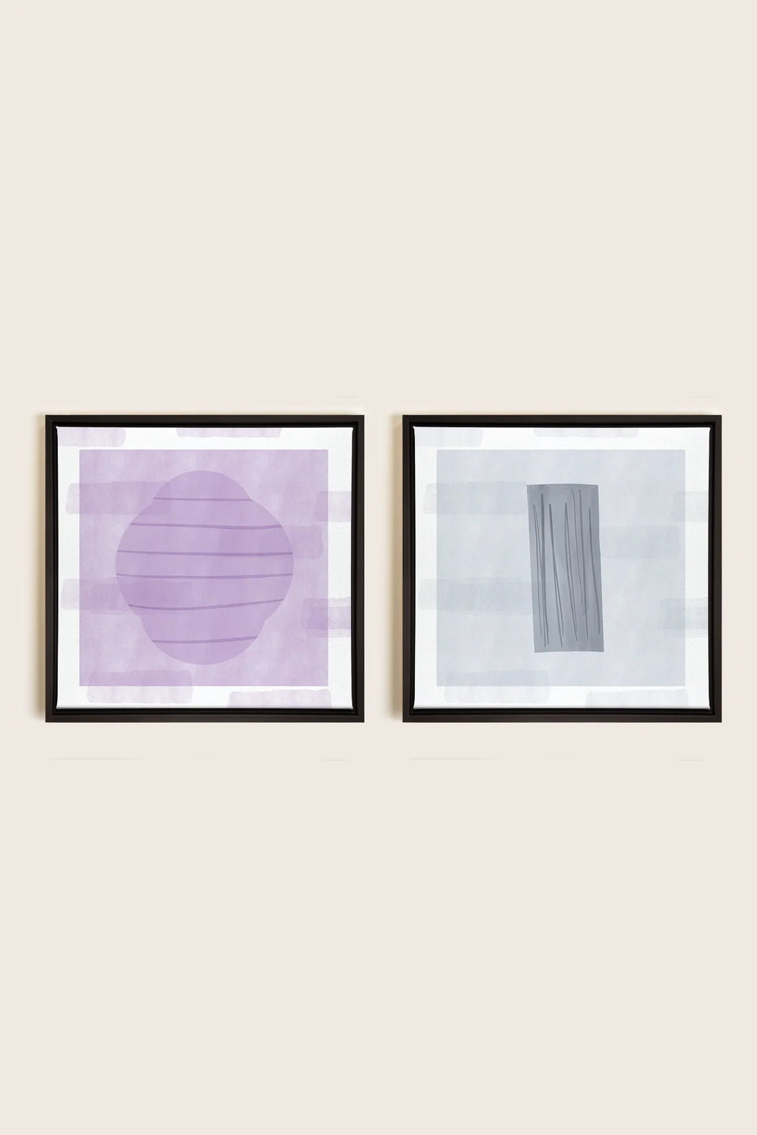 OLEKA CANVAS - DUO CALME CONTRASTÉ, 2 Oeuvres sur toile étirée, encadré Noir