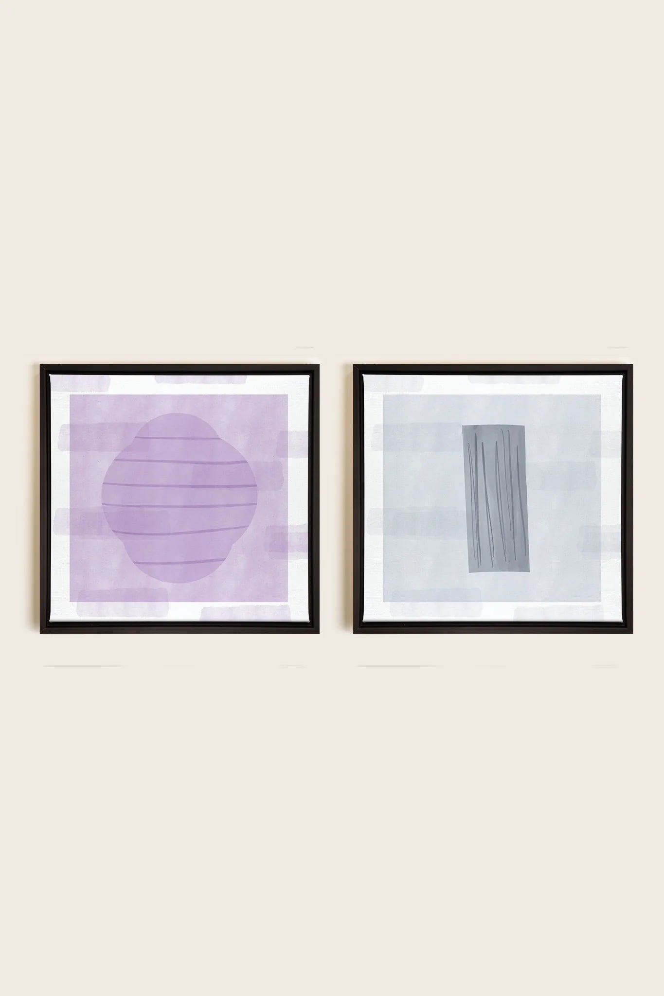 OLEKA CANVAS - DUO CALME CONTRASTÉ, 2 Oeuvres sur toile étirée, encadré Noir