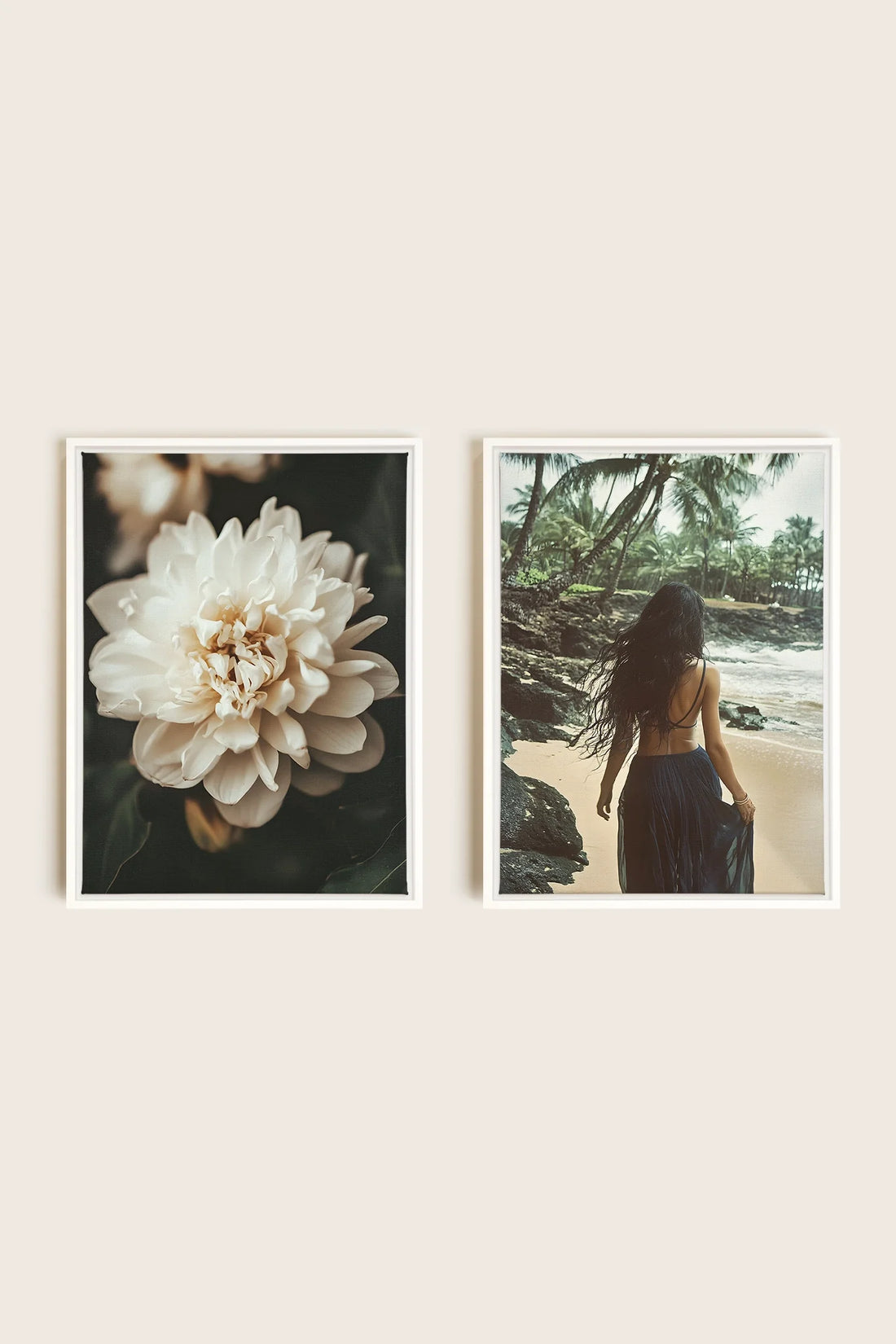 OLEKA CANVAS - DUO DANSE DU VENT, 2 Oeuvres sur toile étirée, encadré Blanc