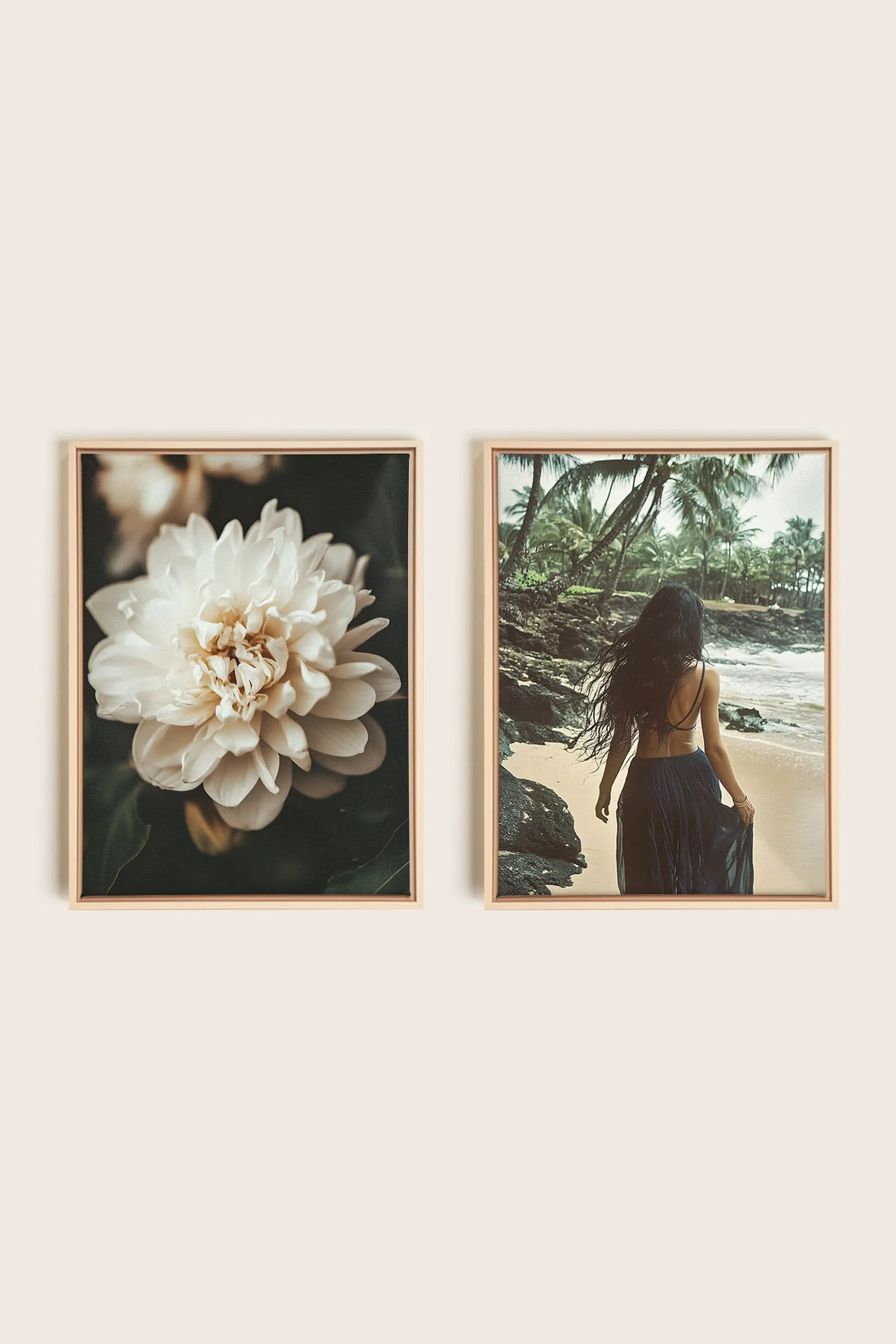 OLEKA CANVAS - DUO DANSE DU VENT, 2 Oeuvres sur toile étirée, encadré Naturel Clair